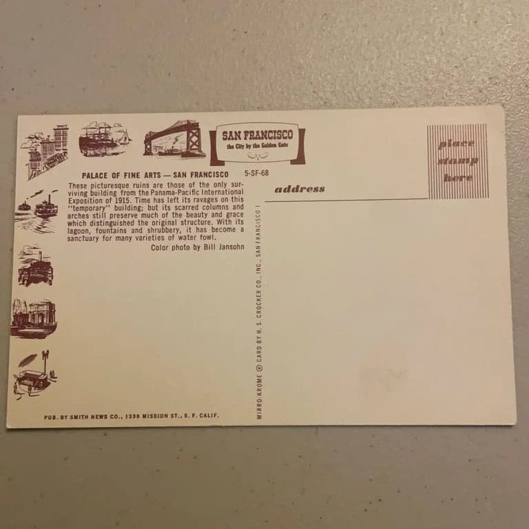 Vintage San Francisco Palace of Fine Arts Postcard - Thumbnail 2