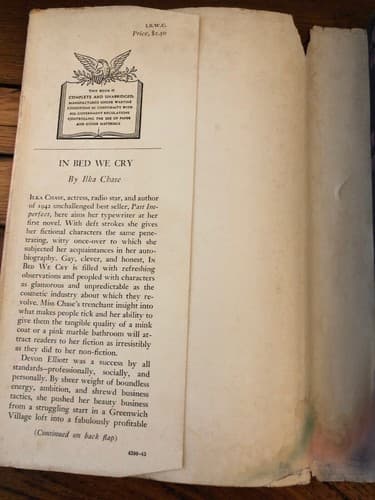 In Bed We Cry actress rare ilka chase 1st edition 1st printing in dust jacket - Thumbnail 4