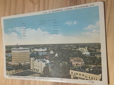 St Petersburg FL Postcard 1936 Bird's Eye View Suwannee Hotel Mirror Lake PC - Image 1