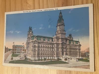Marion Co Court House Indianapolis Vintage Postcard 1937 Postmarked Scenic Used - Image 1