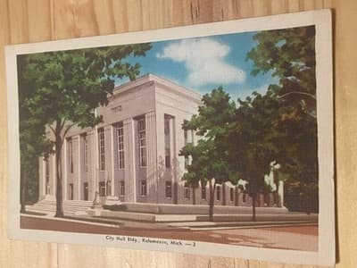 Colorcraft Dexter Press Postcard City Hall Bldg Kalamazoo Mich Linen Unused - Image 1
