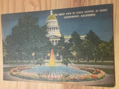 W C Spangler Sacramento State Capitol Postcard West View At Night Linen Unposted - Image 1