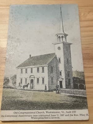 Old Congregational Church Westminster VT Postcard 1767 Centennial 1867 Vintage - Image 1