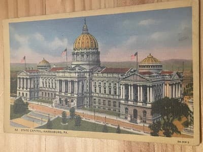 Curteich-Chicago Postcard State Capitol Harrisburg PA Linen 52 Vintage 3A-H912 - Image 1