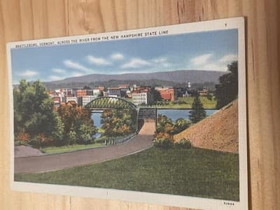 Brattleboro Vermont Across River From New Hampshire Postcard Linen Unposted - Image 1