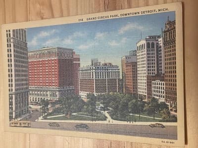 Grand Circus Park Downtown Detroit Mich Postcard Mailed Handwritten Back Vintage - Image 1