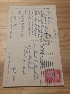 Vintage 1957 Thomas Taggart Memorial Postcard Indianapolis Postmarked 2c Stamp - Thumbnail 2
