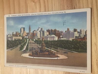 Parkway From Art Museum Philadelphia Postcard 1936 Postmarked Linen Vintage - Image 1