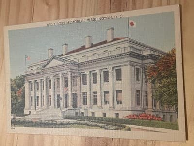 Red Cross Memorial Washington DC Postcard Unposted Linen era Capitol Souvenir - Image 1