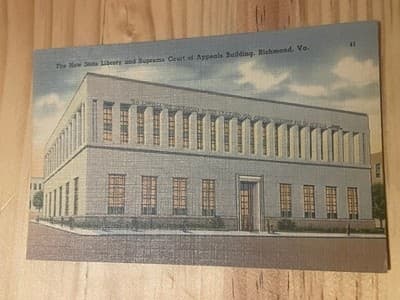Richmond VA New State Library Supreme Court Building Linen Postcard Handwritten - Image 1