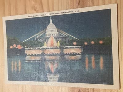 B S Reynolds Postcard Capitol and Reflection Pool Washington DC Linen Unposted - Image 1