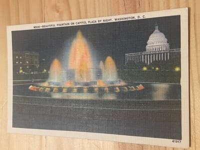Beautiful Fountain Capitol Plaza Washington DC Postcard Unposted Linen 41917 - Image 1