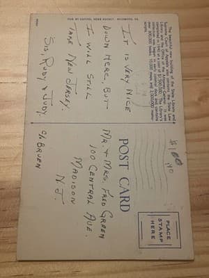 Richmond VA New State Library Supreme Court Building Linen Postcard Handwritten - Thumbnail 2