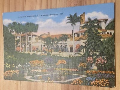 Donahue Residence Palm Beach Florida Linen Postcard Unposted Vintage Scenic 128 - Image 1