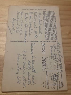 Curteich Postcard Mormon Temple Illuminated Salt Lake City Utah Postmarked 1942 - Thumbnail 2