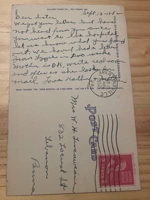 Calvert News Co. Vintage Linen Postcard Building Pines Narrowsville VA 1945 - Thumbnail 2
