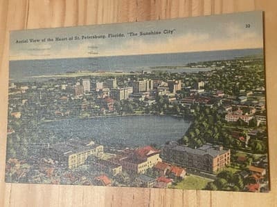 St Petersburg Florida Postcard 1941 Aerial View The Sunshine City Postmarked - Image 1