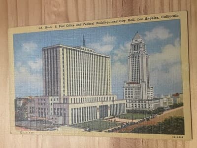 CT Art-Colortone Los Angeles Postcard U.S. Post Office City Hall CA Vintage - Image 1