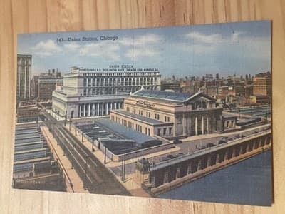 Curt Teich Postcard Union Station Chicago 143 C T Art Colortone Linen Mailed - Image 1