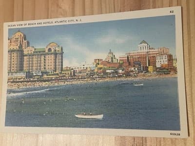 Atlantic City NJ Postcard Ocean View of Beach and Hotels Vintage Unused 60928 - Image 1