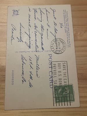 California Palace of the Legion of Honor San Francisco Postcard 1941 Postmarked - Thumbnail 2