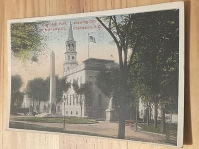 City Hall Park St Michaels Church Charleston SC Postcard 1914 Divided Back Used - Image 1