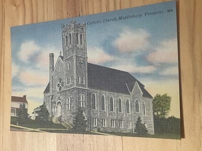 Tichnor Bros Postcard Catholic Church Middlebury Vermont Vintage Linen Unposted - Image 1