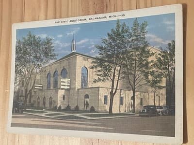 E C Kropp Postcard Kalamazoo MI Civic Auditorium Vintage Unposted Linen Texture - Image 1