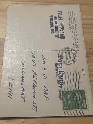Vintage Waukesha WI Postcard Fuller Building Columns Flag Mailed 1 Cent Stamp - Thumbnail 2