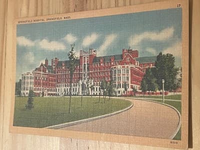 Springfield Hospital Springfield MA Postcard Linen View Unused 1941 Stamp Box - Image 1