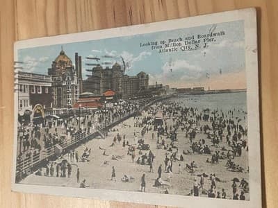 Atlantic City Postcard Looking up Beach Boardwalk Million Dollar Pier 1920 - Image 1