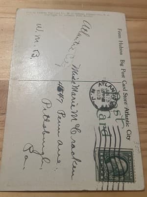 Atlantic City Postcard Looking up Beach Boardwalk Million Dollar Pier 1920 - Thumbnail 2