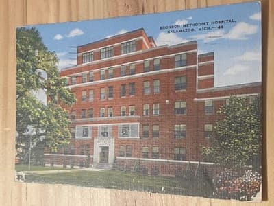 Bronson Methodist Hospital Postcard Kalamazoo MI Vintage 1949 Linen Textured - Image 1