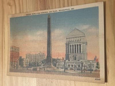 Indiana World War Memorial Plaza Indianapolis Linen Postcard DeWolf News Co - Image 1