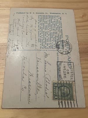 B S Reynolds Postcard Lincoln Memorial Washington DC Stamped Postmark Vintage - Thumbnail 2