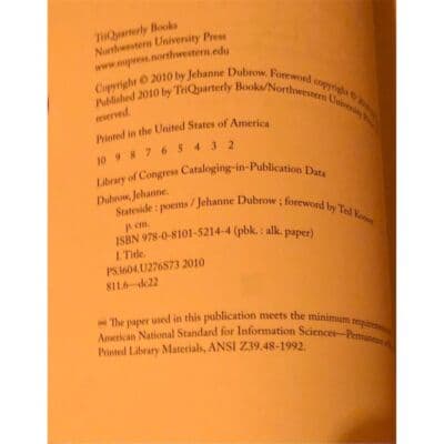 SIGNED Stateside: Poems by Jehanne Dubrow Paperback Poetry Book 2010 - Thumbnail 4