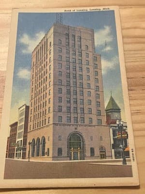 Bank of Lansing Lansing Mich Postcard Vintage Curt Teich Linen Era Building Used - Image 1