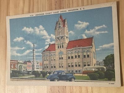 Anderson County Court House Postcard Anderson SC Linen Unposted Vintage Souvenir - Image 1