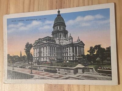 State Capitol Springfield IL Linen Postcard Unposted Vintage Natural Color - Image 1