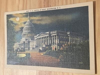 US Capitol At Night Washington DC Postcard Linen 1941 Postmarked B S Reynolds - Image 1