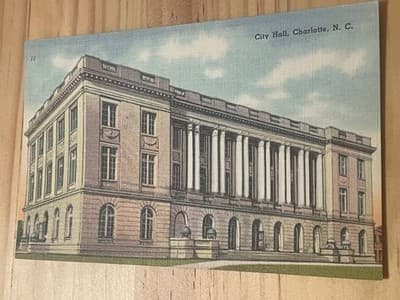 City Hall Charlotte NC Postcard Vintage Linen Unposted Pub Dixie News Company - Image 1