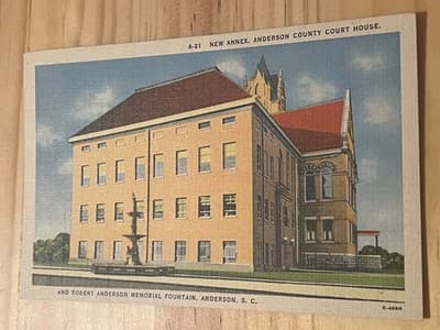 Anderson SC Vintage Postcard Anderson County Courthouse Robert Anderson Fountain - Image 1