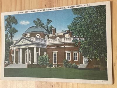 Monticello Postcard Thomas Jefferson Charlottesville VA Linen Style Unposted - Image 1