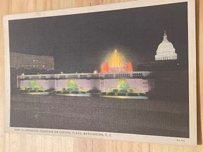 New Illuminated Fountain Capitol Plaza Washington DC Postcard Used Handwritten - Image 1