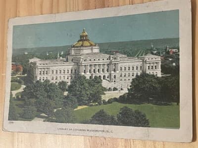 Library of Congress Washington D.C. Vintage Postcard 1¢ Stamp Handwritten 1910s - Image 1
