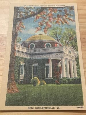 Monticello Thomas Jefferson Postcard Near Charlottesville VA Vintage Linen 44675 - Image 1