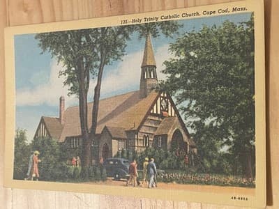 Curteich C T Art-Colortone Postcard Holy Trinity Church Cape Cod Mass Unposted - Image 1