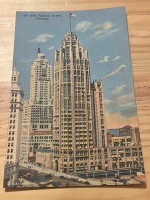 Curt Teich Postcard Tribune Tower Chicago CT Art-Colortone Linen Unposted 118 - Image 1