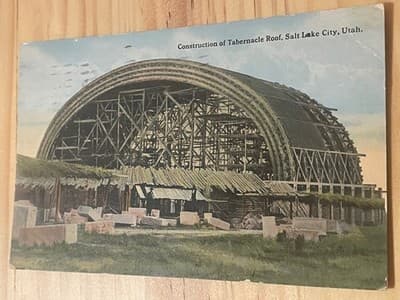 Souvenir Novelty Co Salt Lake City Construction of Tabernacle Roof Postcard 1915 - Image 1