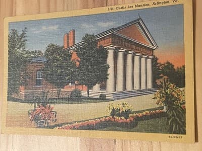 Curteich Chicago Linen Custis Lee Mansion Arlington VA Postcard Unposted Vintage - Image 1